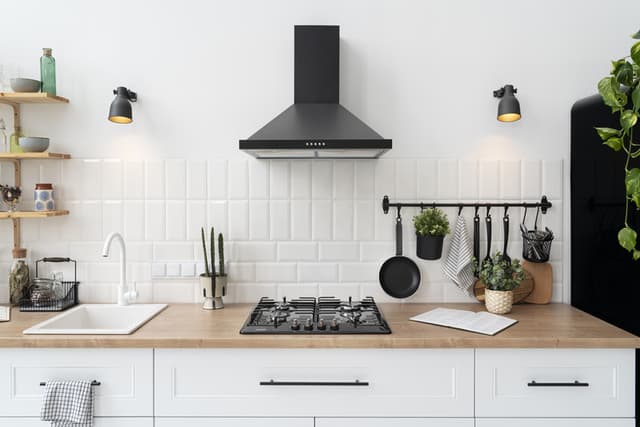 a white and black kitchen